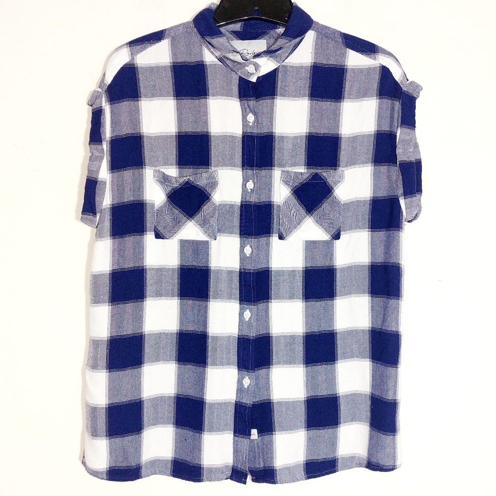 Rails Women's Britt Rolled Sleeve Button Down Plaid Shirt Blue/White Size Medium - Picture 7 of 15